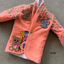 Load image into Gallery viewer, BT2383 Peach Baby Boys Blazer Set with Teddy &amp; Cartoon Embroidery – Cute Birthday &amp; Party Wear Outfit
