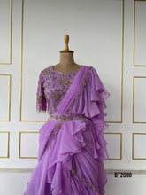 Load image into Gallery viewer, BT2000 💜 Elegant Lilac Layered Saree Gown for Stylish Moms 👑✨
