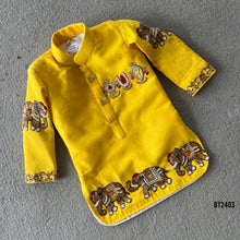 Load image into Gallery viewer, BT2403 Yellow Boys Kurta with Elephant Embroidery &amp; Golden Dhoti – Traditional Festive &amp; Wedding Outfit
