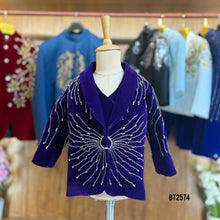 Load image into Gallery viewer, BT2574 Premium Velvet Baby Boy Blazer Set – Royal Purple Galaxy  Edition
