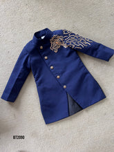 Load image into Gallery viewer, BT2090 🎩 Midnight Majesty: Royal Blue Lion Embroidered Party Wear Ensemble for Little Boys 🎩
