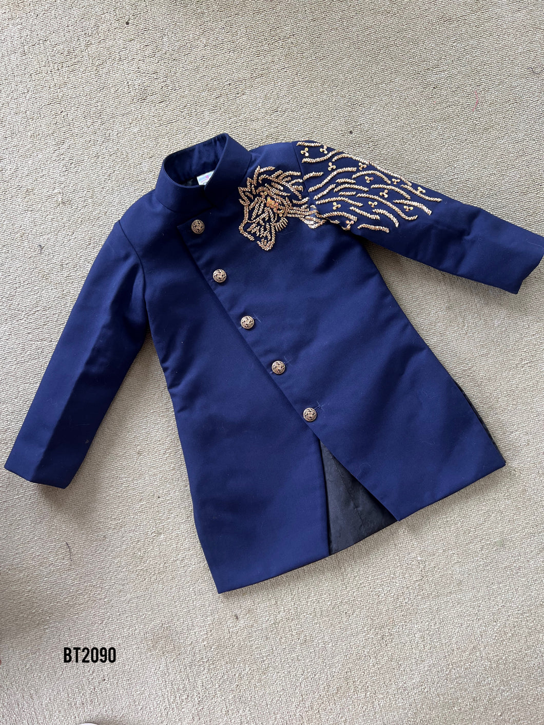 BT2090 🎩 Midnight Majesty: Royal Blue Lion Embroidered Party Wear Ensemble for Little Boys 🎩