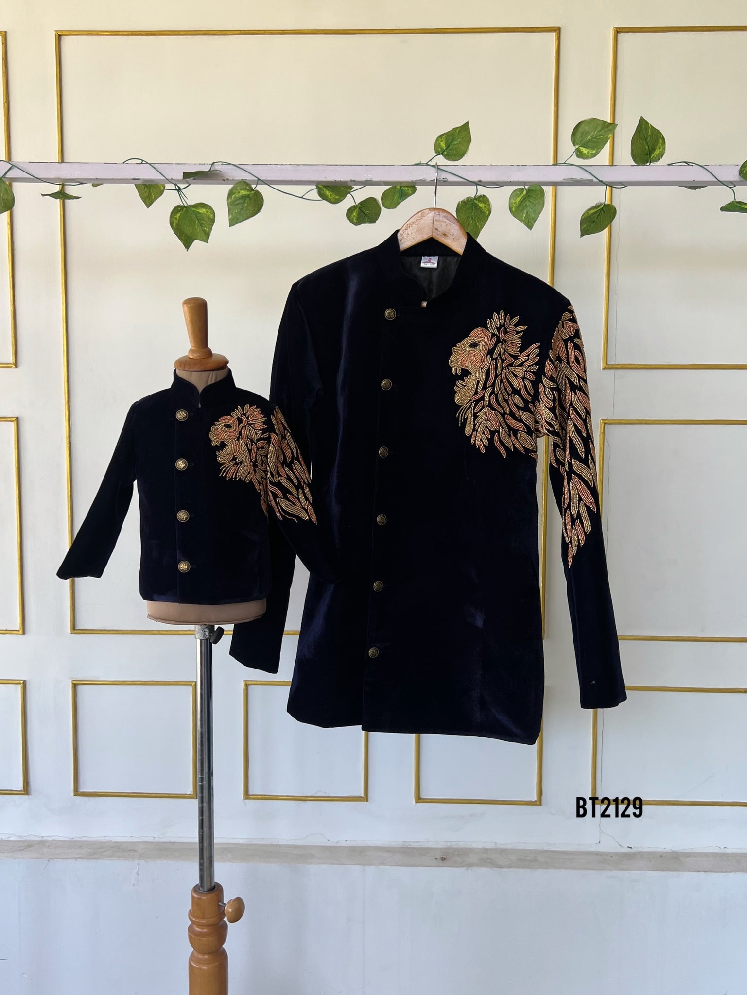 BT2129 Regal Father-Son Lion Embroidered Party Wear Set BabyTeen Fashion BT2129 Regal Father-Son Lion Embroidered Party Wear Set BabyTeen Fashion