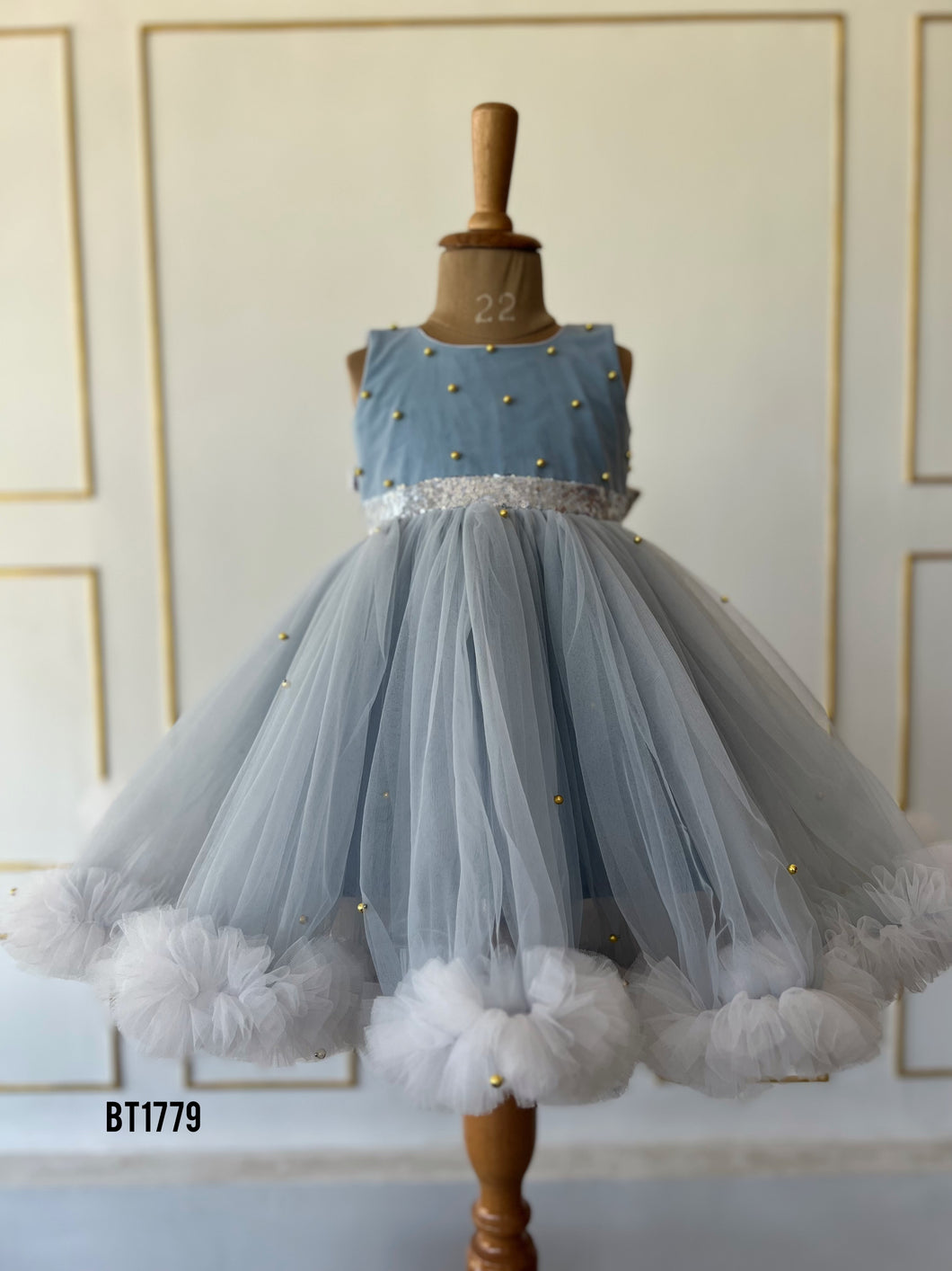 BT1779 Pearl Embellish  Frock For Baby Girls