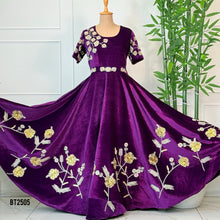 Load image into Gallery viewer, BT2505 Royal Purple Velvet Embroidered Gown for Mom | Luxury Party &amp; Wedding Outfit
