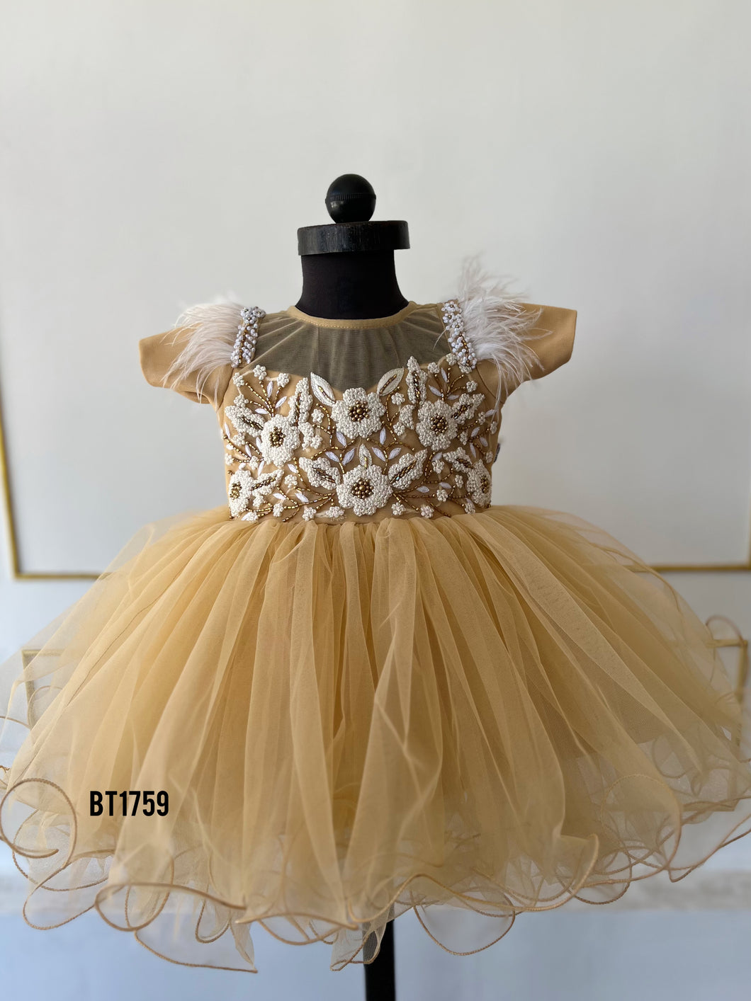 BT1759 Golden Elegance Embroidered Baby Party Dress - Regal Gold Collection