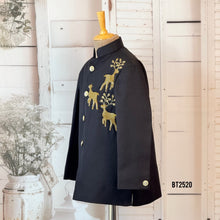 Load image into Gallery viewer, BT2520 Black Designer Baby Boy Party Jacket with Golden Deer Embroidery
