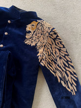 Load image into Gallery viewer, BT1998 Majestic Lion Embroidered Navy Velvet Suit for Dad – Command the Spotl
