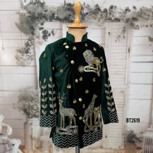 Load image into Gallery viewer, BT2619 Dark Green Velvet Baby Boy Indo Western with Animal Theme Handwork | Luxury Birthday Wedding Party Wear Dress for Boys
