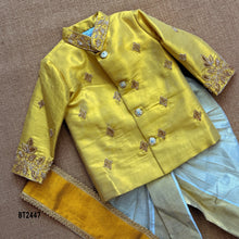 Load image into Gallery viewer, BT2447 Designer Baby Boy Yellow Dhoti Set with Handcrafted Golden Embroidery
