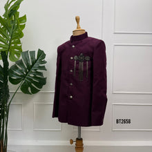 Load image into Gallery viewer, BT2658 Royal Plum Designer Indo-Western Suit for Boys
