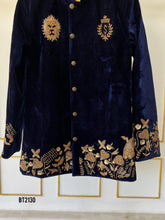 Load image into Gallery viewer, BT2130 Regal Navy Velvet Party Wear Sherwani For Boys ✨👑
