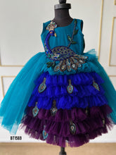 Load image into Gallery viewer, BT1569 Peacock Theme Heavy Embriodery Birthday Frock
