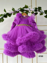 Load image into Gallery viewer, BT1619 Lavender Ruffle Birthday Party Wear Frock For Baby Girls
