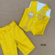 Load image into Gallery viewer, BT2595 Royal Yellow Baby Boy Waistcoat Set with Embroidered Crown Detail
