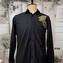 Load image into Gallery viewer, BT2616 Black Designer Shirt for Dad with Lion Embroidery | Premium Birthday Wedding Party Wear Shirt
