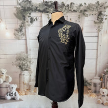Load image into Gallery viewer, BT2613 Black Designer Shirt for Dad with Hand Embroidery | Premium Birthday Wedding Party Wear Shirt
