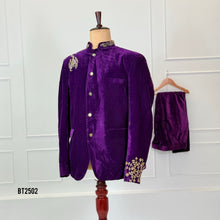 Load image into Gallery viewer, BT2502 Royal Purple Velvet Embroidered Blazer Set for Dad | Luxury Party &amp; Wedding Outfit
