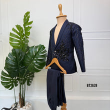 Load image into Gallery viewer, BT2639 Midnight Blue Embellished Baby Boy Blazer for Birthday &amp; Party Wear
