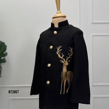Load image into Gallery viewer, BT2667 Midnight Black Deer Embroidered Indo Western Sherwani for Baby Boy
