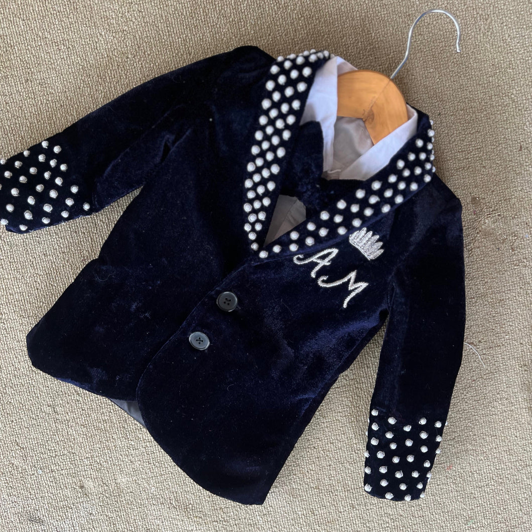 BT1956  Dashing Velvet Boys Party Wear Jacket with Pearl-Studded Elegance ✨👔