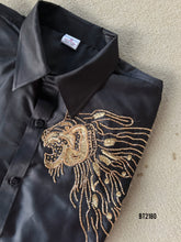 Load image into Gallery viewer, BT2180 Majestic Lion Embroidered Boys Party Wear Black Shirt 🦁✨
