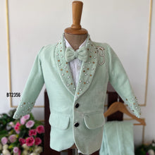Load image into Gallery viewer, Bt2356 Mint Green Boys Party Wear Blazer Suit with Bow Tie – Birthday &amp; Reception Outfit
