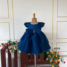Load image into Gallery viewer, BT2375 Navy Blue Baby Girl Party Frock with Puffy Skirt &amp; Pearl Sleeve Detailing – Elegant Kids Birthday Dress
