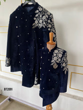 Load image into Gallery viewer, BT2091 Midnight Elegance Navy Velvet Set for Dad and Son – Embody Sophistication 🌙
