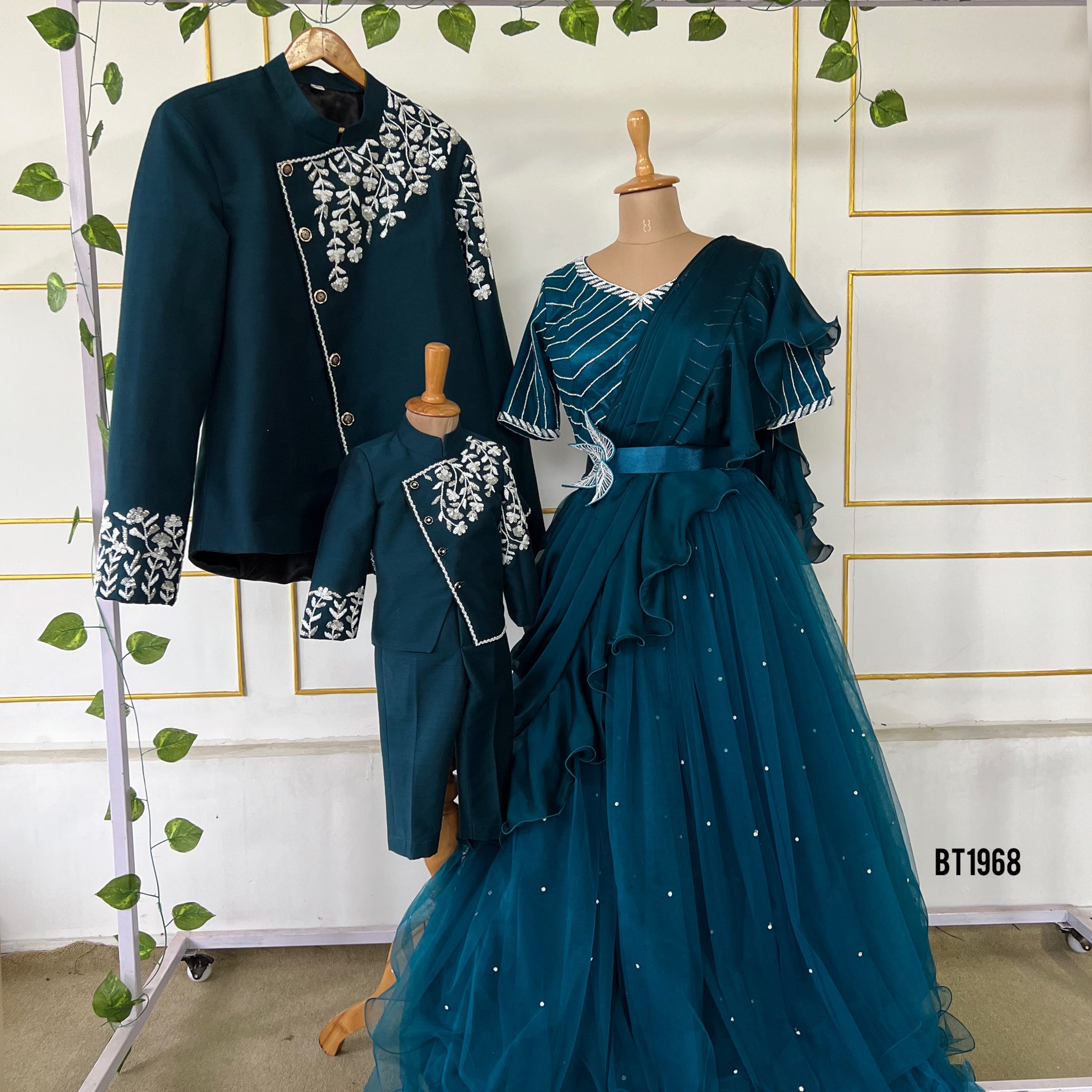 BT1968 Elegant Family Party Outfits – Dad, Mom, and Baby Matching Set