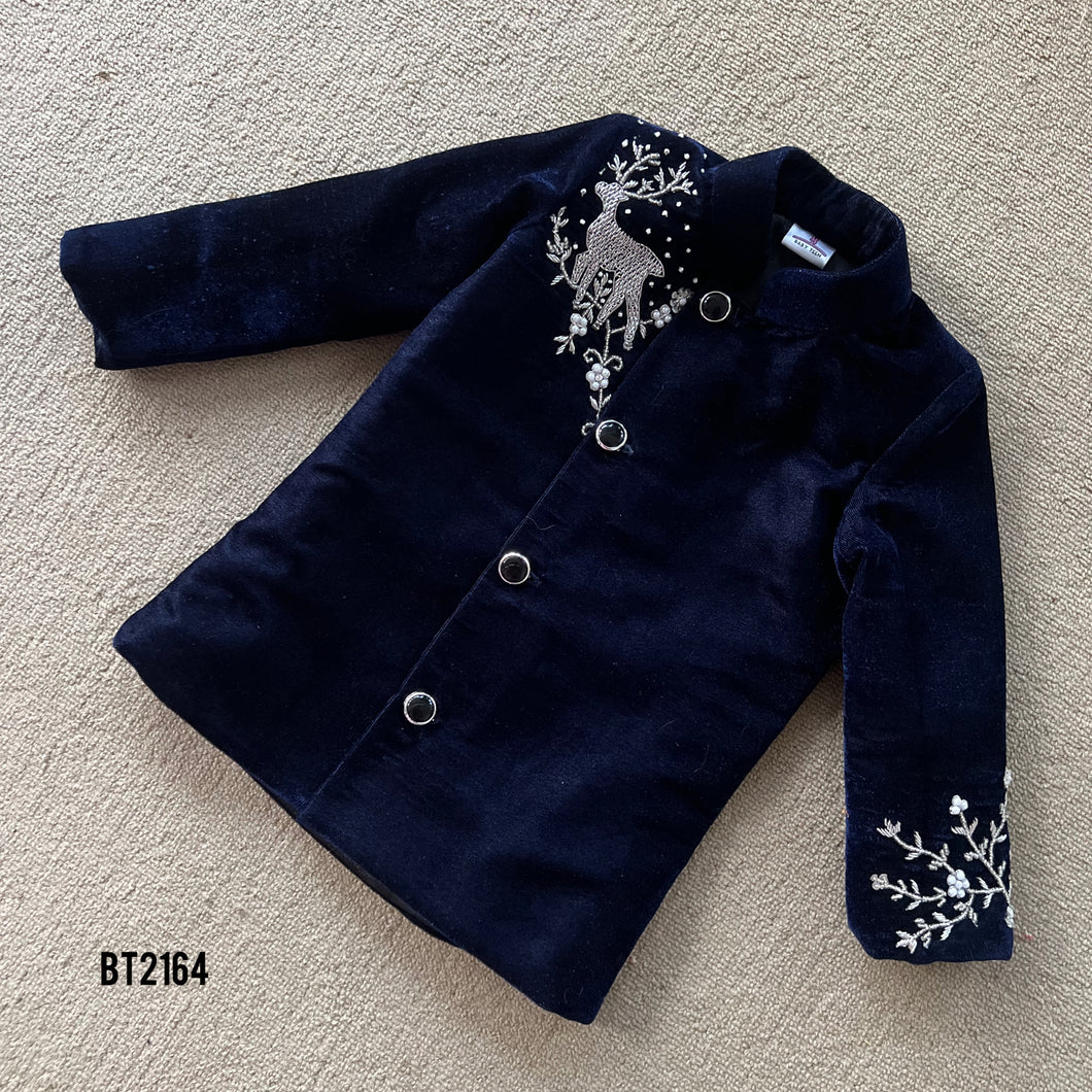 BT2164 Regal Velvet Deer Embroidered Party Wear Outfit for Your Little Boys 🦌✨