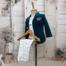 Load image into Gallery viewer, BT2624 Teal Velvet Baby Boy Blazer Set with Waistcoat | Luxury Birthday Wedding Party Wear Suit for Boys
