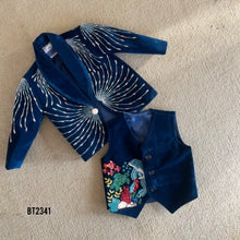 Load image into Gallery viewer, BT2341 Royal Navy Blue 3pc Baby Boy Party Wear Set with Embroidery – Jacket, Waistcoat &amp; Pant ✨
