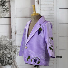 Load image into Gallery viewer, BT2524 Lavender Designer Baby Boy Velvet Party Blazer with Grape Embroidery
