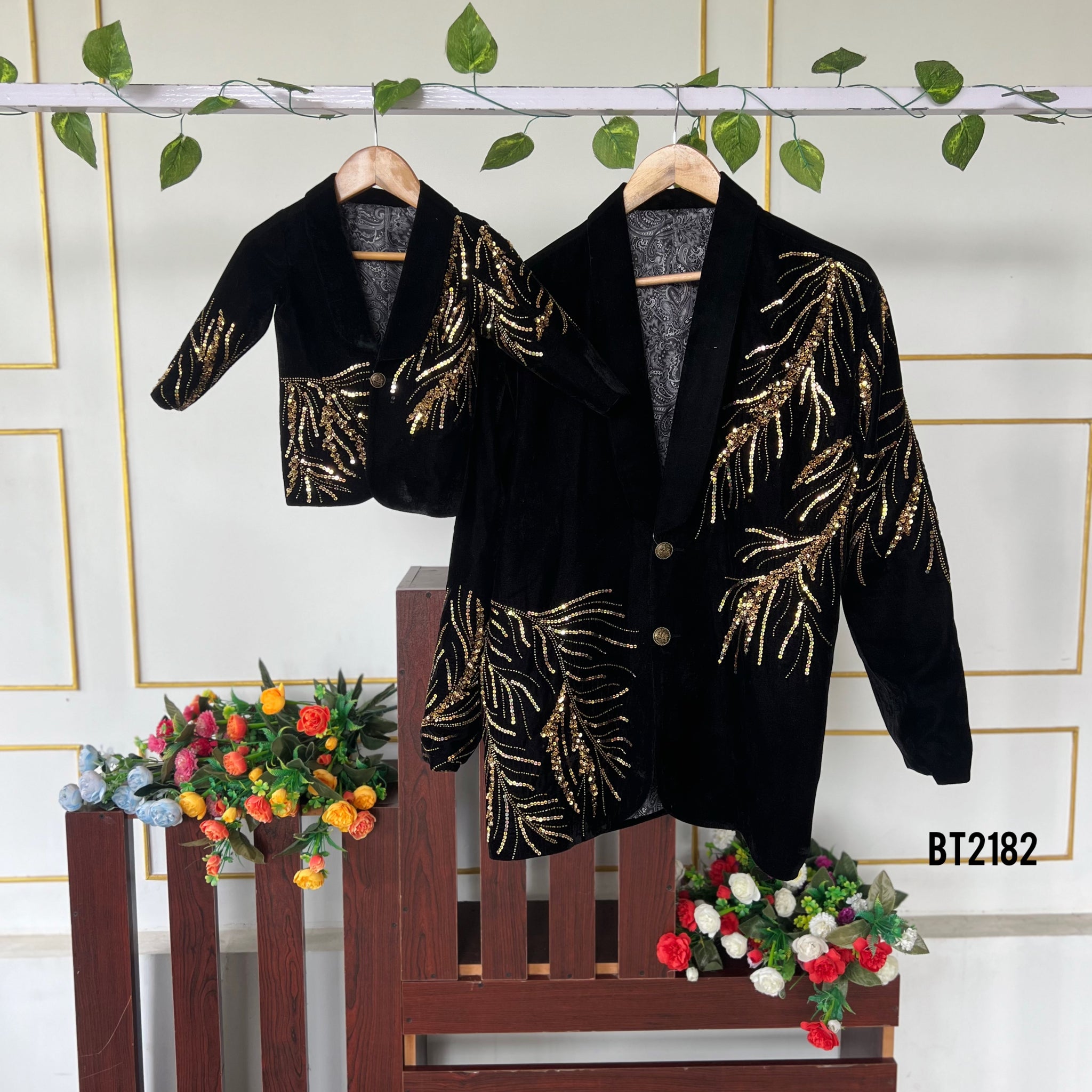 BT2182 Golden Glow Dad-Son Matching Suits ✨🖤 – BabyTeen Fashion