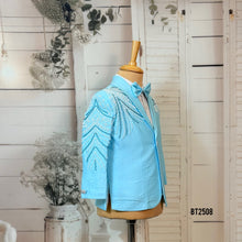 Load image into Gallery viewer, BT2508 Sky Blue Embroidered Baby Boy Blazer with Bow Tie
