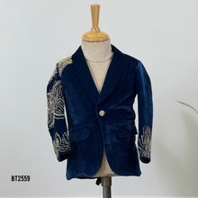Load image into Gallery viewer, BT2559 Navy Blue Velvet Designer Blazer for Baby Boy | Hand Embroidered Party Wear

