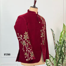 Load image into Gallery viewer, BT2560 Maroon Velvet Floral Embroidered Sherwani – Dad Edition

