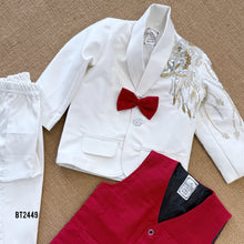 Load image into Gallery viewer, BT2449 Lion Theme Embroidered Baby Boy Blazer Set with Maroon Waistcoat 🕊️❤️
