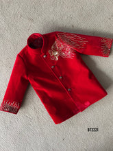 Load image into Gallery viewer, BT2221 Lion Embroidered  Red Velvet Party Wear Jacket For Baby Boys ❤️👑
