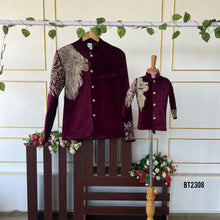 Load image into Gallery viewer, BT2308 🦁 The Majestic King &amp; Prince Combo – Velvet Sherwani Set 👑
