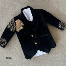 Load image into Gallery viewer, BT2364 Black Velvet Lion Embroidered Blazer for Boys – Royal Party Wear Outfit
