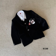 Load image into Gallery viewer, BT2309 🎩 Little Gentleman’s Disney Charm – The Perfect Party Tuxedo! 🖤✨
