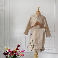 Load image into Gallery viewer, BT2441 Designer Baby Boy Beige Kurta with Handcrafted Purple Floral Embroidery
