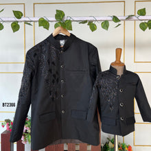 Load image into Gallery viewer, BT2366 Dad &amp; Son Black Embroidered Combo – Matching Party Wear Set for Boys &amp; Men

