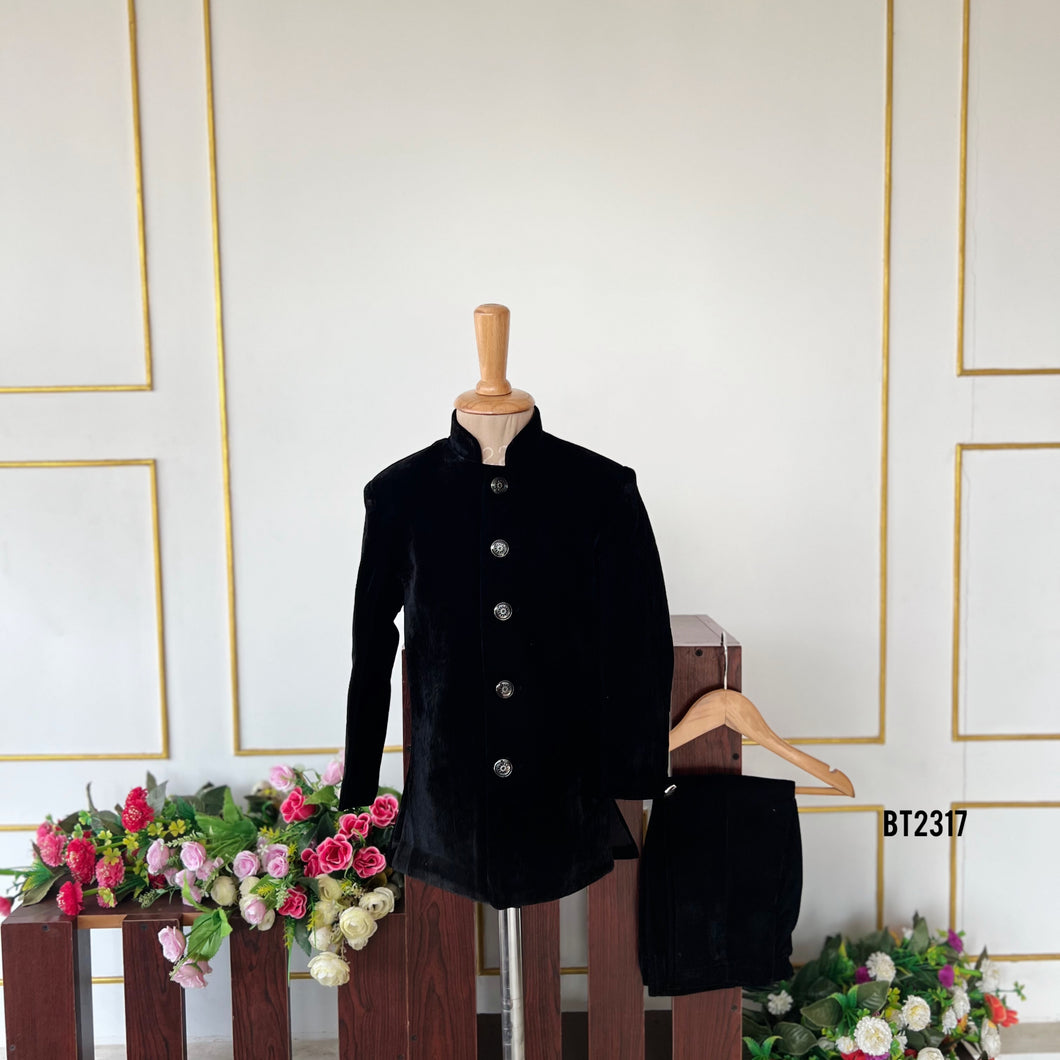 BT2317 ✨ Majestic Black Velvet Royal Outfit for Boys ✨