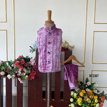 Load image into Gallery viewer, BT2367 Purple Velvet Boys Indo-Western Outfit with Golden Embroidery – Luxury Kids Party &amp; Wedding Wear
