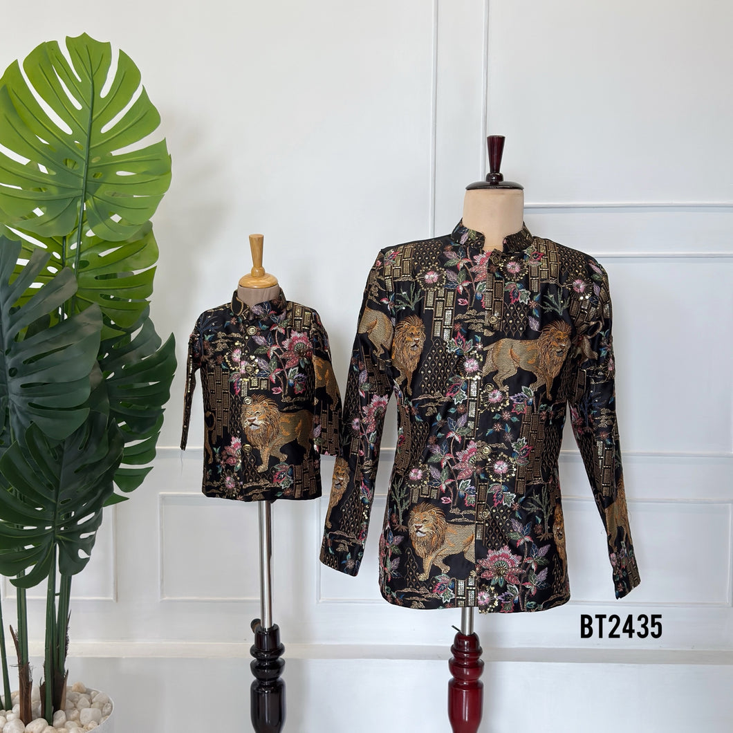 BT2435 Designer Dad and Son Combo Jacket Set with Royal Lion Jungle Theme