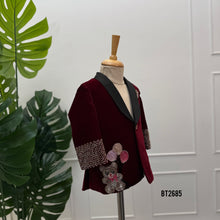 Load image into Gallery viewer, BT2685 Luxury Maroon Velvet Designer Baby Boy Tuxedo Set
