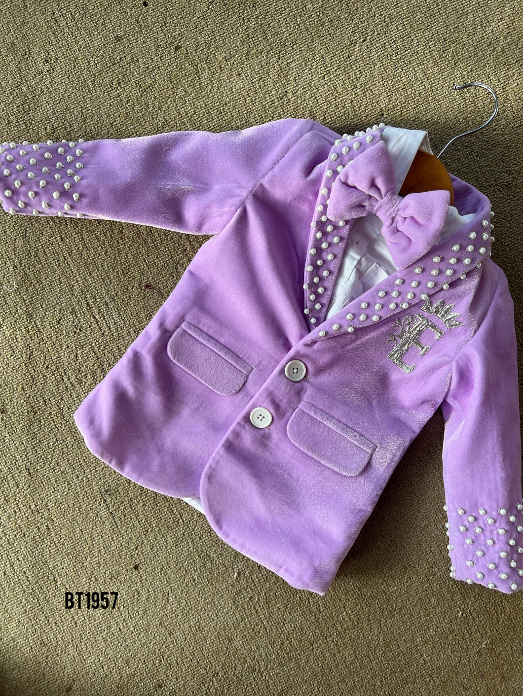 BT1957 Charming Lilac Pearl-Studded Party Wear Suit for Baby Boys